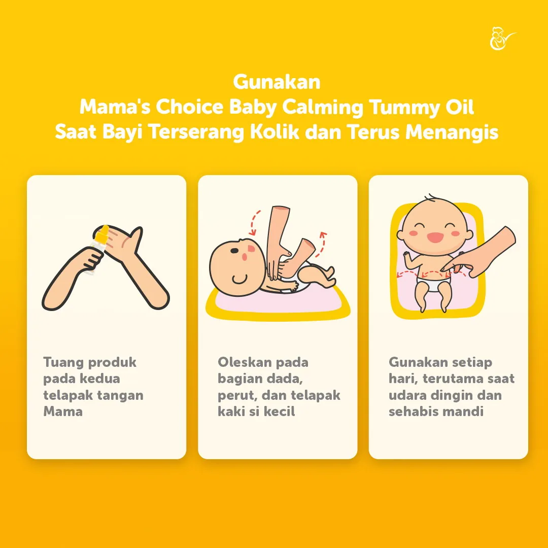 Cara memakai Mama’s Choice Baby Calming Tummy Oil saat bayi kolik