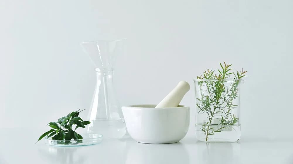 Rangkaian skincare dengan bahan alami di atas meja
