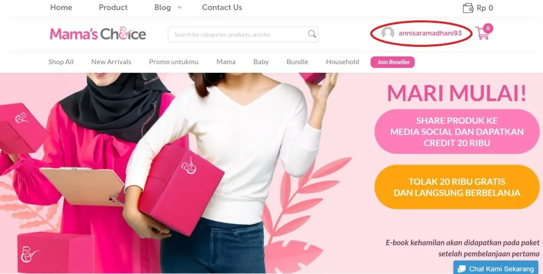 1. Setelah log in, klik nama akun Mama