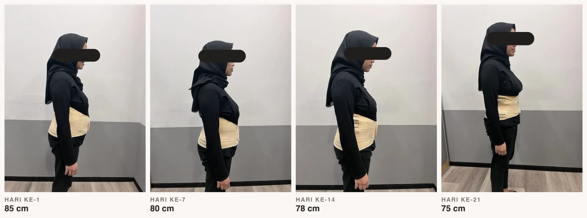 Responden 6: 85 cm menjadi 75 cm dalam 21 hari, Lingkar perut selama 21 hari pemakaian