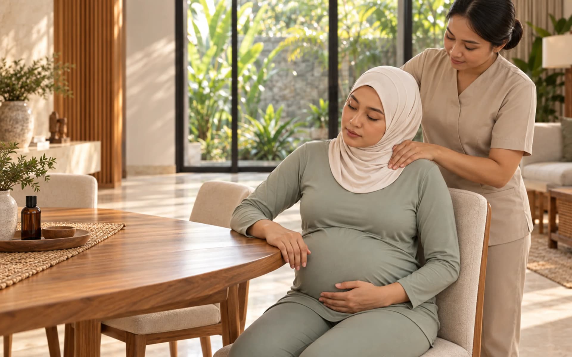 Pijat bahu untuk ibu hamil dalam posisi duduk