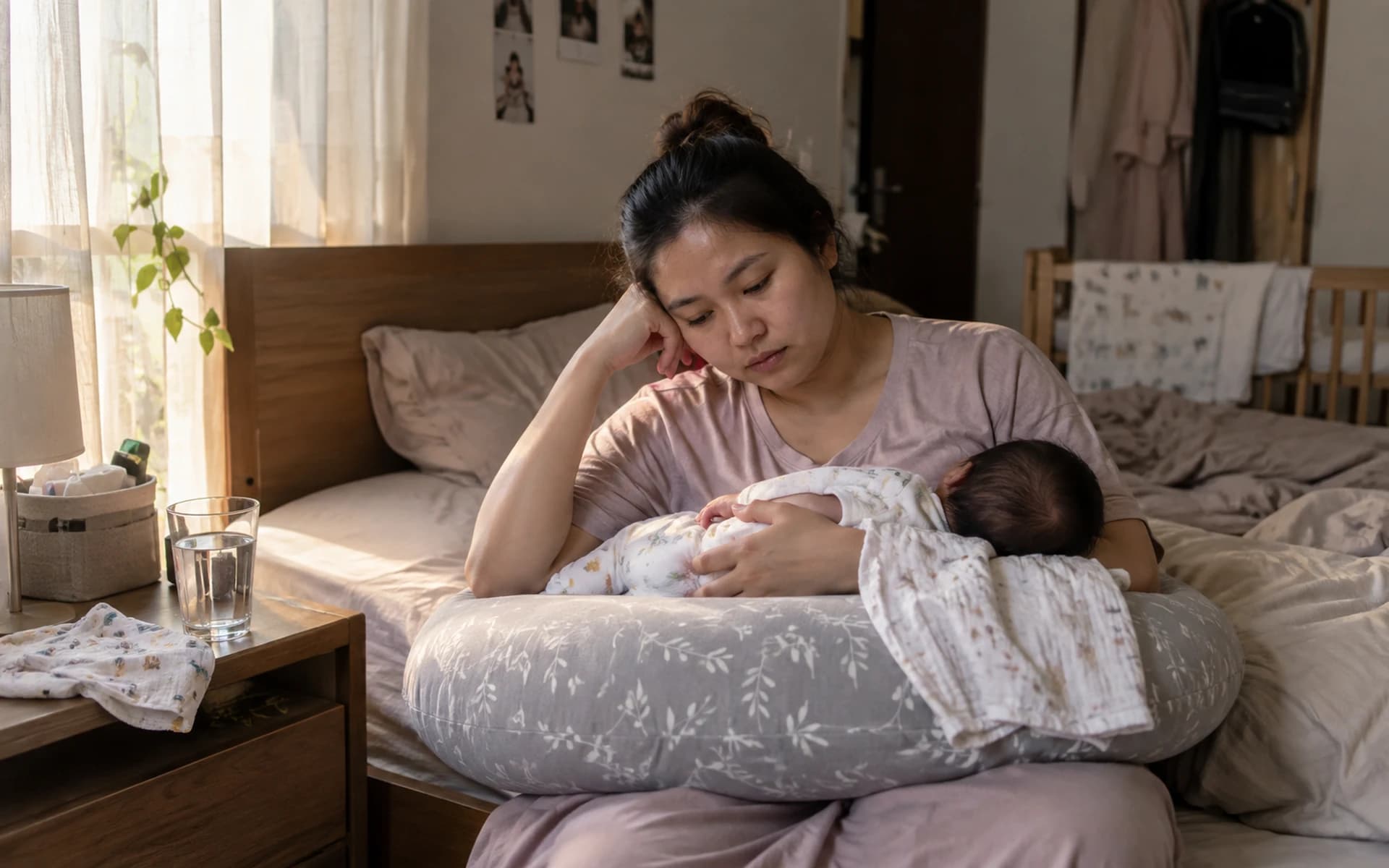 Ibu menyusui bersama bayinya di rumah