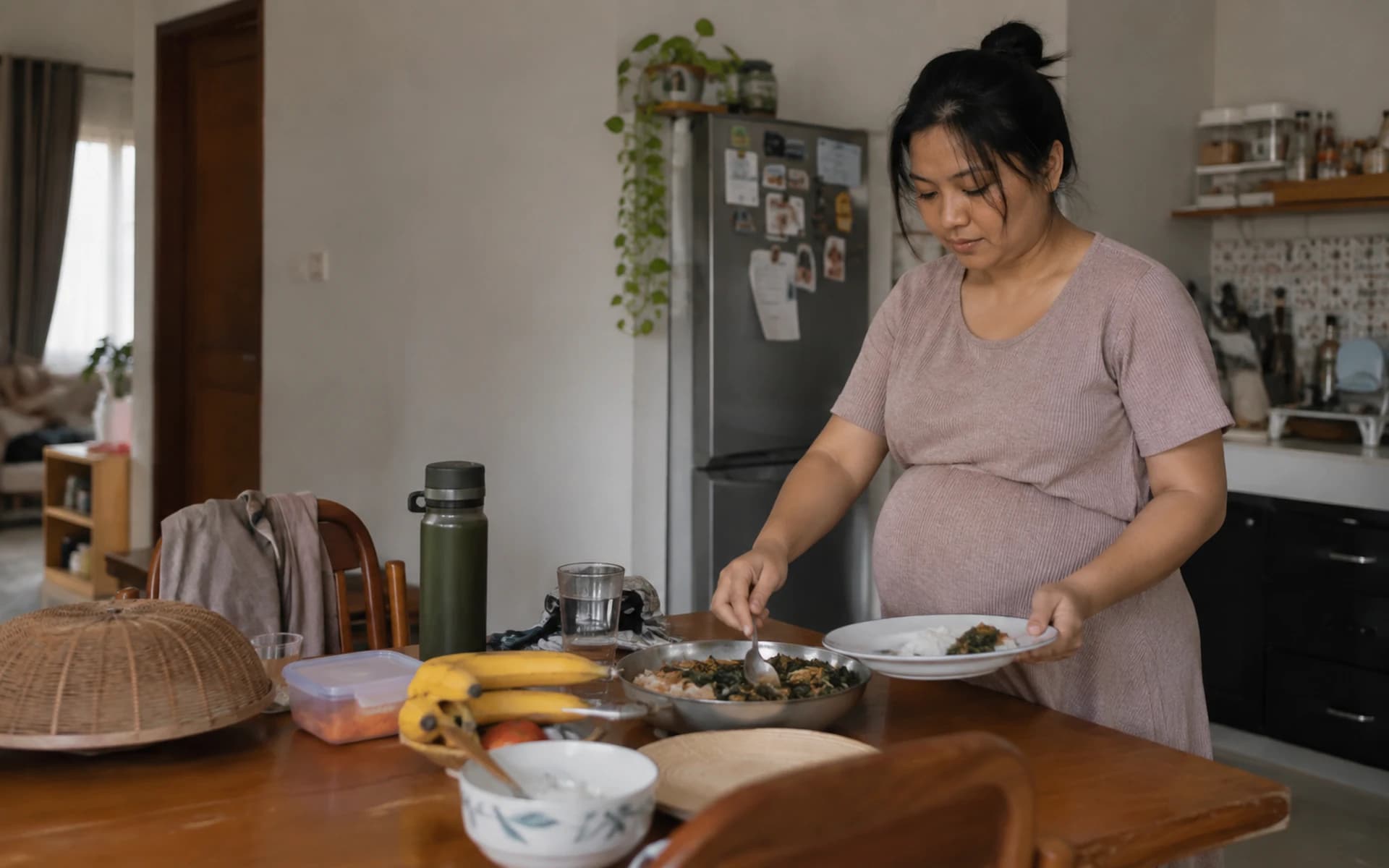 Ibu hamil beraktivitas di rumah pada siang hari
