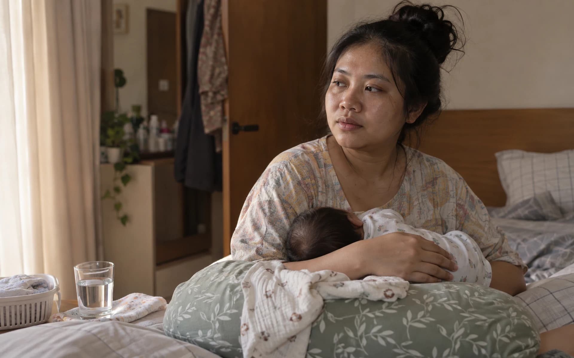 Ibu menyusui bersama bayinya di rumah