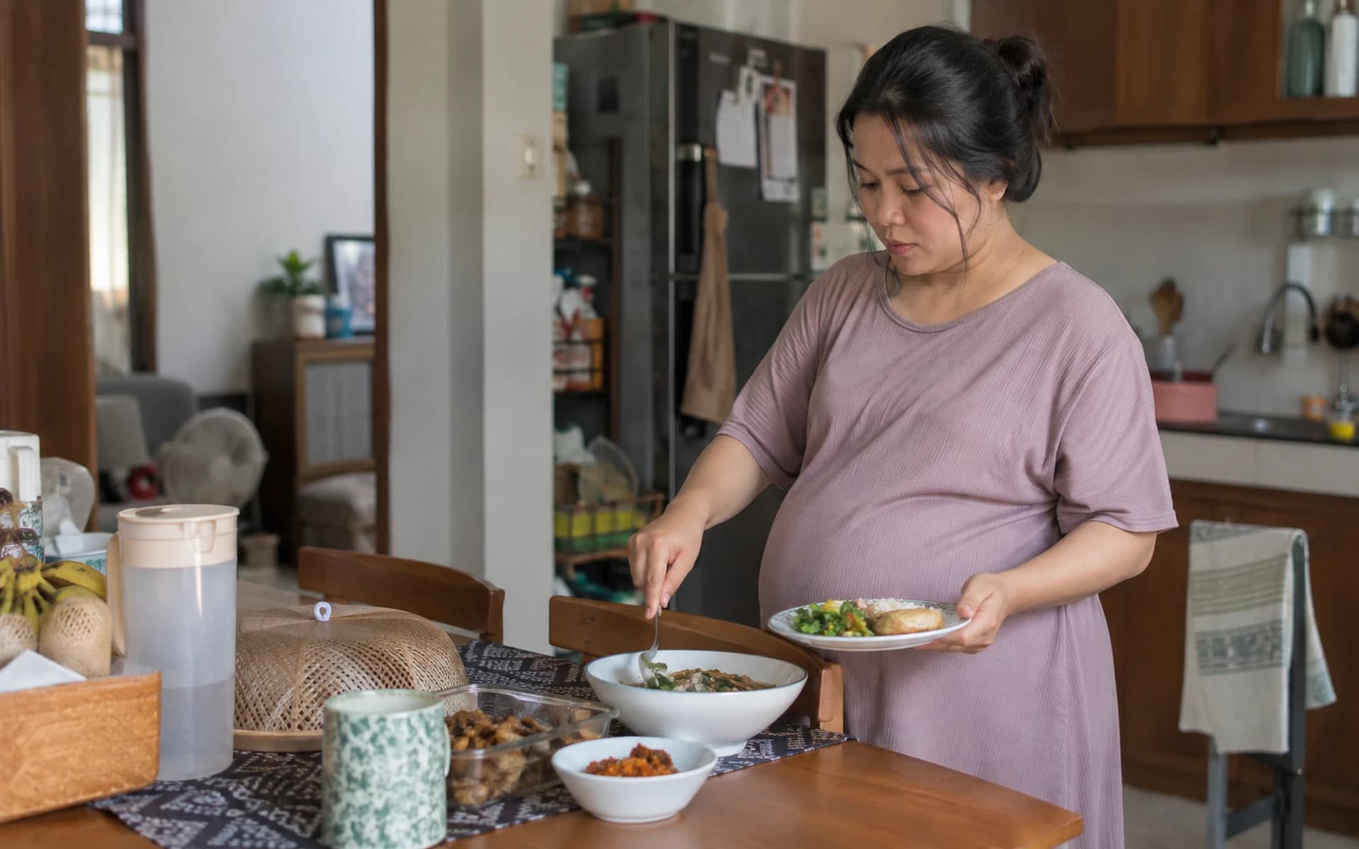 Ibu hamil beraktivitas di rumah pada siang hari