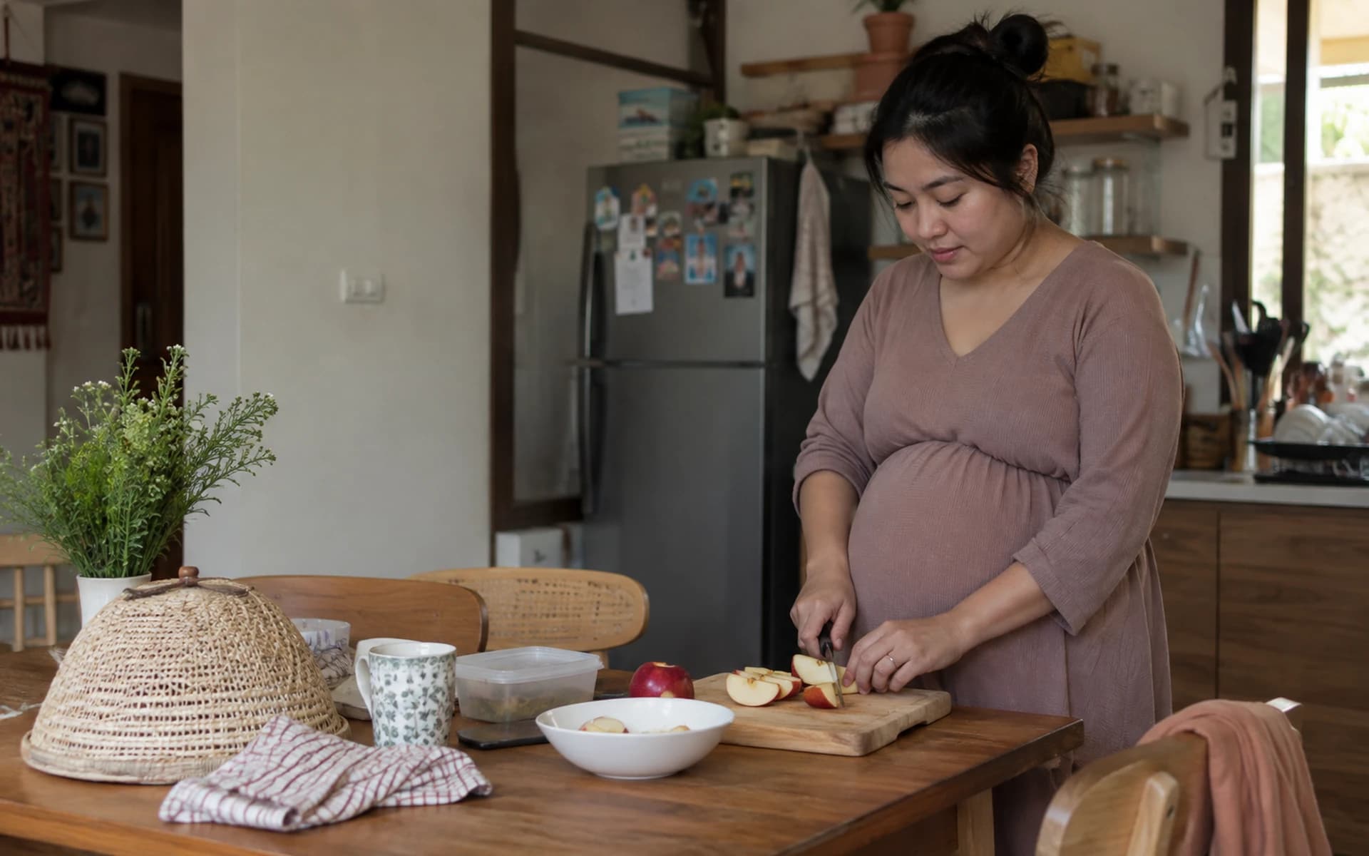 Ibu hamil beraktivitas di rumah pada siang hari