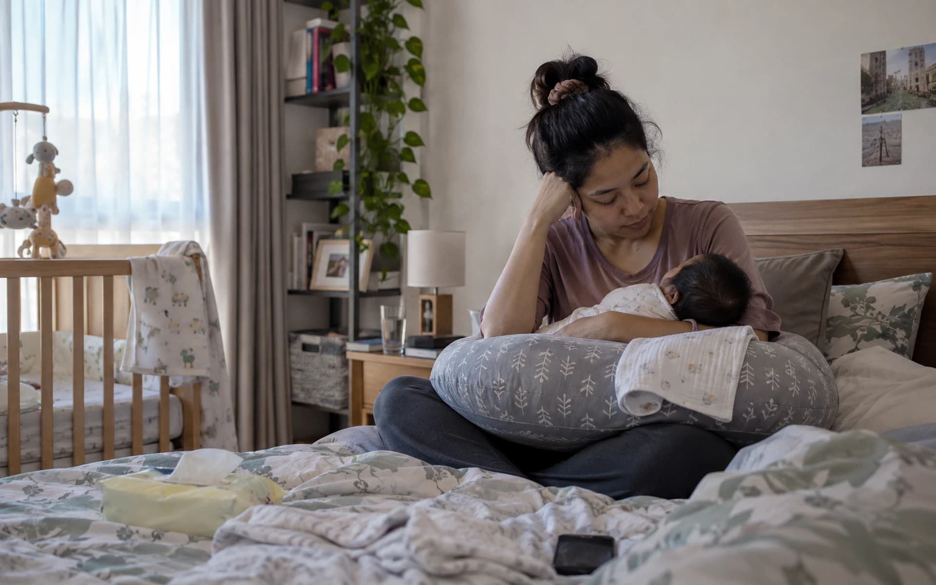 Ibu menyusui bersama bayinya di rumah