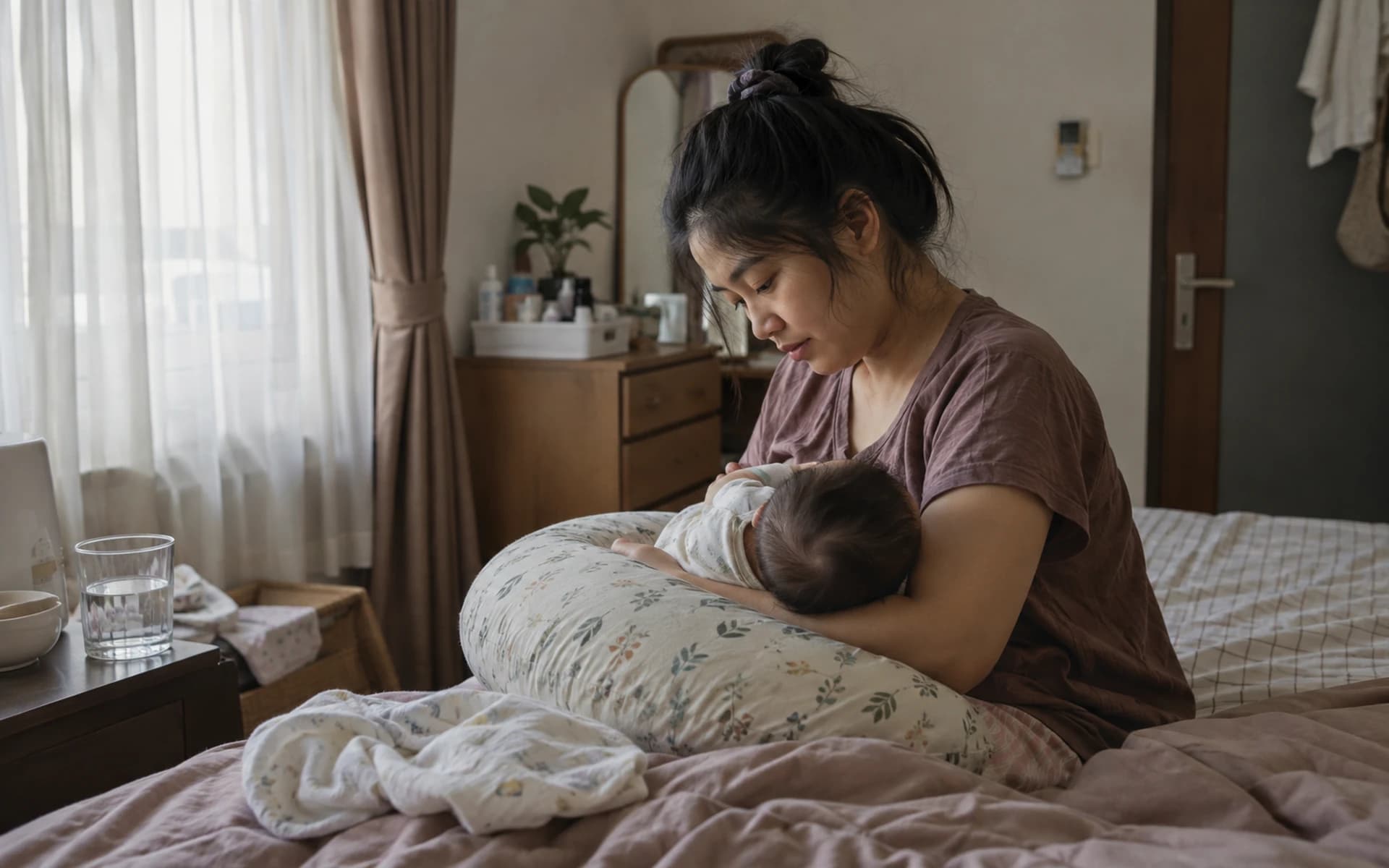 Ibu menyusui bersama bayinya di rumah