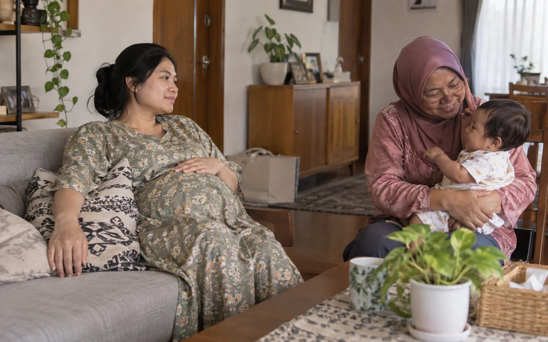 Ibu di rumah bersama keluarganya
