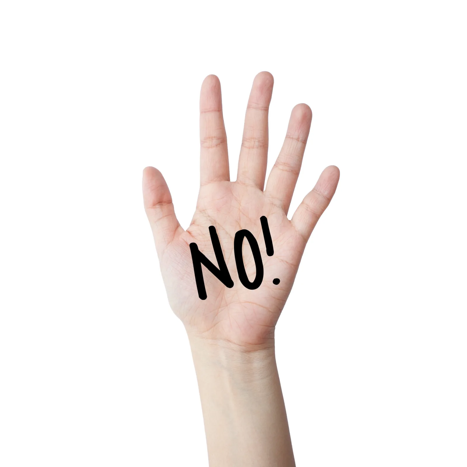 A palm with the word no written on it